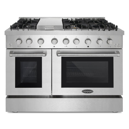 Cosmo Lumin 48" Coll 6.7 cu. ft. Double Oven Dual Fuel Range, 6 Burners, Convection Oven and Griddle in Stainless Steel, COS-DFRL486GK