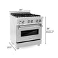ZLINE 30 in. Kitchen Appliance Package with Satin Stainless Steel Stainless Dual Fuel Range, Ducted Vent Range Hood and Tall Tub Dishwasher, 3KP-RASRH30-DWV