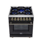 FORNO Massimo 30" 4.32 cu. ft. Freestanding Dual Fuel Range with 5 Sealed Burners, Air Fryer Kit, Wok Support & Griddle in Black with Antique Brass Accents, FFSGS6125-30BLK