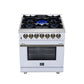 FORNO Massimo 30" 4.32 cu. ft. Freestanding Dual Fuel Range with 5 Sealed Burners, Air Fryer Kit, Wok Support & Griddle in White with Antique Brass Accents, FFSGS6125-30WHT