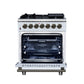 FORNO Massimo 30" 4.32 cu. ft. Freestanding Dual Fuel Range with 5 Sealed Burners, Air Fryer Kit, Wok Support & Griddle in White with Antique Brass Accents, FFSGS6125-30WHT