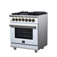 FORNO Massimo 30" 4.32 cu. ft. Freestanding Dual Fuel Range with 5 Sealed Burners, Air Fryer Kit, Wok Support & Griddle in White with Antique Brass Accents, FFSGS6125-30WHT