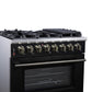 FORNO Massimo 36" 5.36 cu. ft. Freestanding Dual Fuel Range with 6 Sealed Burners, Air Fryer Kit, Wok Support & Griddle in White with Antique Brass Accents, FFSGS6125-36BLK