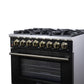 FORNO Massimo 36" 5.36 cu. ft. Freestanding Dual Fuel Range with 6 Sealed Burners, Air Fryer Kit, Wok Support & Griddle in White with Antique Brass Accents, FFSGS6125-36BLK