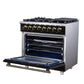 FORNO Massimo 36" 5.36 cu. ft. Freestanding Dual Fuel Range with 6 Sealed Burners, Air Fryer Kit, Wok Support & Griddle in White with Antique Brass Accents, FFSGS6125-36BLK