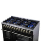 FORNO Massimo 48" 6.58 cu. ft. Freestanding Dual Fuel Range with 8 Sealed Burners, Air Fryer Kit, Wok Support & Griddle in Black with Antique Brass Accents, FFSGS6125-48BLK