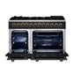 FORNO Massimo 48" 6.58 cu. ft. Freestanding Dual Fuel Range with 8 Sealed Burners, Air Fryer Kit, Wok Support & Griddle in Black with Antique Brass Accents, FFSGS6125-48BLK