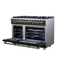 FORNO Massimo 48" 6.58 cu. ft. Freestanding Dual Fuel Range with 8 Sealed Burners, Air Fryer Kit, Wok Support & Griddle in Black with Antique Brass Accents, FFSGS6125-48BLK