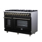 FORNO Massimo 48" 6.58 cu. ft. Freestanding Dual Fuel Range with 8 Sealed Burners, Air Fryer Kit, Wok Support & Griddle in Black with Antique Brass Accents, FFSGS6125-48BLK