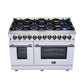 FORNO Massimo 48" 6.58 cu. ft. Freestanding Dual Fuel Range with 8 Sealed Burners, Air Fryer Kit, Wok Support & Griddle in White with Antique Brass Accents, FFSGS6125-48WHT