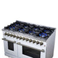 FORNO Massimo 48" 6.58 cu. ft. Freestanding Dual Fuel Range with 8 Sealed Burners, Air Fryer Kit, Wok Support & Griddle in White with Antique Brass Accents, FFSGS6125-48WHT