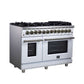 FORNO Massimo 48" 6.58 cu. ft. Freestanding Dual Fuel Range with 8 Sealed Burners, Air Fryer Kit, Wok Support & Griddle in White with Antique Brass Accents, FFSGS6125-48WHT