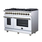 FORNO Massimo 48" 6.58 cu. ft. Freestanding Dual Fuel Range with 8 Sealed Burners, Air Fryer Kit, Wok Support & Griddle in White with Antique Brass Accents, FFSGS6125-48WHT