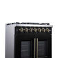 FORNO Capriasca 30" 4.32 cu. ft. French Door Dual Fuel Range with 5 Brass Burners, Air Fryer Kit, Rotisserie Kit, Wok Support & Griddle in Black with Antique Brass Accents, FFSGS6387-30BLK