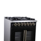 FORNO Capriasca 30" 4.32 cu. ft. French Door Dual Fuel Range with 5 Brass Burners, Air Fryer Kit, Rotisserie Kit, Wok Support & Griddle in Black with Antique Brass Accents, FFSGS6387-30BLK
