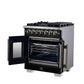 FORNO Capriasca 30" 4.32 cu. ft. French Door Dual Fuel Range with 5 Brass Burners, Air Fryer Kit, Rotisserie Kit, Wok Support & Griddle in Black with Antique Brass Accents, FFSGS6387-30BLK