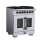 FORNO Capriasca 30" 4.32 cu. ft. French Door Dual Fuel Range with 5 Brass Burners, Air Fryer Kit, Rotisserie Kit, Wok Support & Griddle in White with Antique Brass Accents, FFSGS6387-30WHT