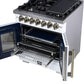 FORNO Capriasca 30" 4.32 cu. ft. French Door Dual Fuel Range with 5 Brass Burners, Air Fryer Kit, Rotisserie Kit, Wok Support & Griddle in White with Antique Brass Accents, FFSGS6387-30WHT