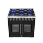 FORNO Capriasca 36" 5.36 cu. ft. Dual Fuel Range with 6 Brass Burners, Air Fryer Kit, Rotisserie Kit, Wok Support & Griddle in Black with Antique Brass Accents, FFSGS6387-36BLK