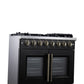 FORNO Capriasca 36" 5.36 cu. ft. Dual Fuel Range with 6 Brass Burners, Air Fryer Kit, Rotisserie Kit, Wok Support & Griddle in Black with Antique Brass Accents, FFSGS6387-36BLK