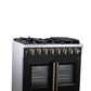 FORNO Capriasca 36" 5.36 cu. ft. Dual Fuel Range with 6 Brass Burners, Air Fryer Kit, Rotisserie Kit, Wok Support & Griddle in Black with Antique Brass Accents, FFSGS6387-36BLK