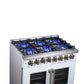 FORNO Capriasca 36" 5.36 cu. ft. Dual Fuel Range with 6 Brass Burners, Air Fryer Kit, Rotisserie Kit, Wok Support & Griddle in White with Antique Brass Accents, FFSGS6387-36WHT