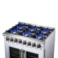 FORNO Capriasca 36" 5.36 cu. ft. Dual Fuel Range with 6 Brass Burners, Air Fryer Kit, Rotisserie Kit, Wok Support & Griddle in White with Antique Brass Accents, FFSGS6387-36WHT