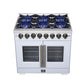 FORNO Capriasca 36" 5.36 cu. ft. Dual Fuel Range with 6 Brass Burners, Air Fryer Kit, Rotisserie Kit, Wok Support & Griddle in White with Antique Brass Accents, FFSGS6387-36WHT