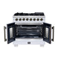 FORNO Capriasca 36" 5.36 cu. ft. Dual Fuel Range with 6 Brass Burners, Air Fryer Kit, Rotisserie Kit, Wok Support & Griddle in White with Antique Brass Accents, FFSGS6387-36WHT