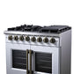 FORNO Capriasca 36" 5.36 cu. ft. Dual Fuel Range with 6 Brass Burners, Air Fryer Kit, Rotisserie Kit, Wok Support & Griddle in White with Antique Brass Accents, FFSGS6387-36WHT