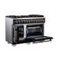FORNO Capriasca 48" 6.58 cu. ft. Dual Fuel Range with 8 Brass Burners, Air Fryer Kit, Rotisserie Kit, Wok Support & Griddle in Black with Antique Brass Accents, FFSGS6387-48BLK