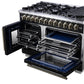 FORNO Capriasca 48" 6.58 cu. ft. Dual Fuel Range with 8 Brass Burners, Air Fryer Kit, Rotisserie Kit, Wok Support & Griddle in Black with Antique Brass Accents, FFSGS6387-48BLK
