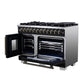 FORNO Capriasca 48" 6.58 cu. ft. Dual Fuel Range with 8 Brass Burners, Air Fryer Kit, Rotisserie Kit, Wok Support & Griddle in Black with Antique Brass Accents, FFSGS6387-48BLK
