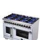 FORNO Capriasca 48" 6.58 cu. ft. Dual Fuel Range with 8 Brass Burners, Air Fryer Kit, Rotisserie Kit, Wok Support & Griddle in White with Antique Brass Accents, FFSGS6387-48WHT
