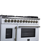 FORNO Capriasca 48" 6.58 cu. ft. Dual Fuel Range with 8 Brass Burners, Air Fryer Kit, Rotisserie Kit, Wok Support & Griddle in White with Antique Brass Accents, FFSGS6387-48WHT