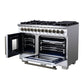FORNO Capriasca 48" 6.58 cu. ft. Dual Fuel Range with 8 Brass Burners, Air Fryer Kit, Rotisserie Kit, Wok Support & Griddle in White with Antique Brass Accents, FFSGS6387-48WHT