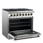 FORNO Galiano 36" 5.36 cu. ft. Dual Fuel Range with 6 Sealed Burners in White with Antique Brass Accents, FFSGS6156-36WHT