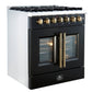 FORNO Galiano 30" 4.32 cu. ft. French Door Dual Fuel Range with 5 Sealed Burners in Black with Antique Brass Accents, FFSGS6356-30BLK