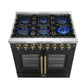 FORNO Galiano 36" 5.36 cu. ft. French Door Dual Fuel Range with 6 Sealed Burners in Black with Antique Brass Accents, FFSGS6356-36BLK