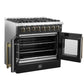 FORNO Galiano 36" 5.36 cu. ft. French Door Dual Fuel Range with 6 Sealed Burners in Black with Antique Brass Accents, FFSGS6356-36BLK