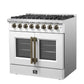 FORNO Galiano 36" 5.36 cu. ft. French Door Dual Fuel Range with 6 Sealed Burners in White with Antique Brass Accents, FFSGS6356-36WHT