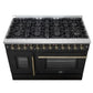 FORNO Galiano 48" 6.58 cu. ft. French Door Dual Fuel Range with 8 Sealed Burners and Griddle in Black with Antique Brass Accents, FFSGS6356-48BLK
