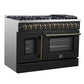FORNO Galiano 48" 6.58 cu. ft. French Door Dual Fuel Range with 8 Sealed Burners and Griddle in Black with Antique Brass Accents, FFSGS6356-48BLK