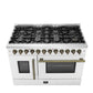 FORNO Galiano 48" 6.58 cu. ft. French Door Dual Fuel Range with 8 Sealed Burners and Griddle in White with Antique Brass Accents, FFSGS6356-48WHT