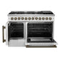 FORNO Galiano 48" 6.58 cu. ft. French Door Dual Fuel Range with 8 Sealed Burners and Griddle in White with Antique Brass Accents, FFSGS6356-48WHT