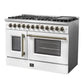 FORNO Galiano 48" 6.58 cu. ft. French Door Dual Fuel Range with 8 Sealed Burners and Griddle in White with Antique Brass Accents, FFSGS6356-48WHT
