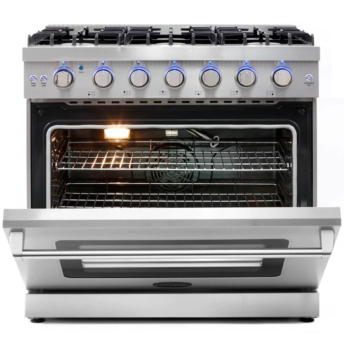 Cosmo 36" 6.0 cu. ft. Commercial Gas Range with Convection Oven in Stainless Steel with Storage Drawer