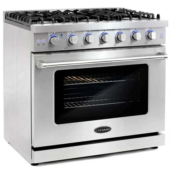 Cosmo 36" 6.0 cu. ft. Commercial Gas Range with Convection Oven in Stainless Steel with Storage Drawer