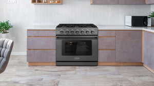 Cosmo Haven 36" 6.0 cu. ft. Gas Range, 6 Burners, Convection Oven, Knob LEDs, Storage Drawer in Matte Black, COS-EPGR366-BK