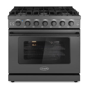 Cosmo Haven 36" 6.0 cu. ft. Gas Range, 6 Burners, Convection Oven, Knob LEDs, Storage Drawer in Matte Black, COS-EPGR366-BK